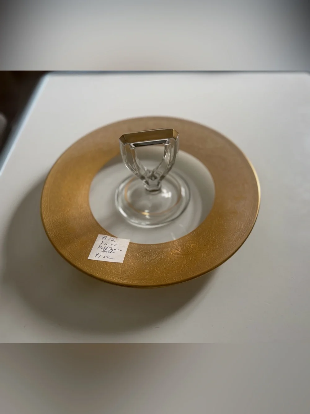 Gold Rim Glass Charger Plate with Clear Glass Centerpiece